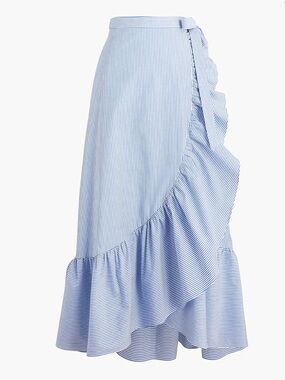 J. Crew Light Blue & White Striped Wrap Midi Skirt Sz 6